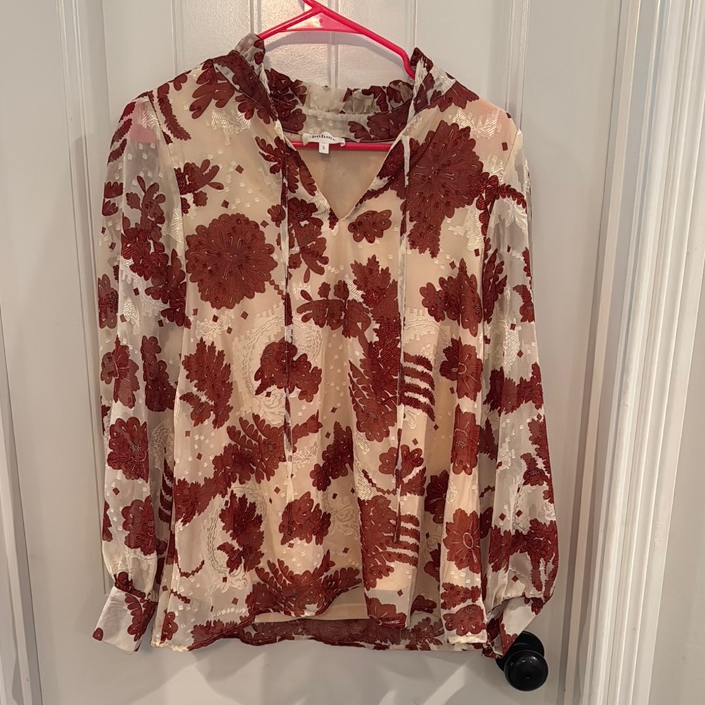 Floral Cream and Brown Women's Top